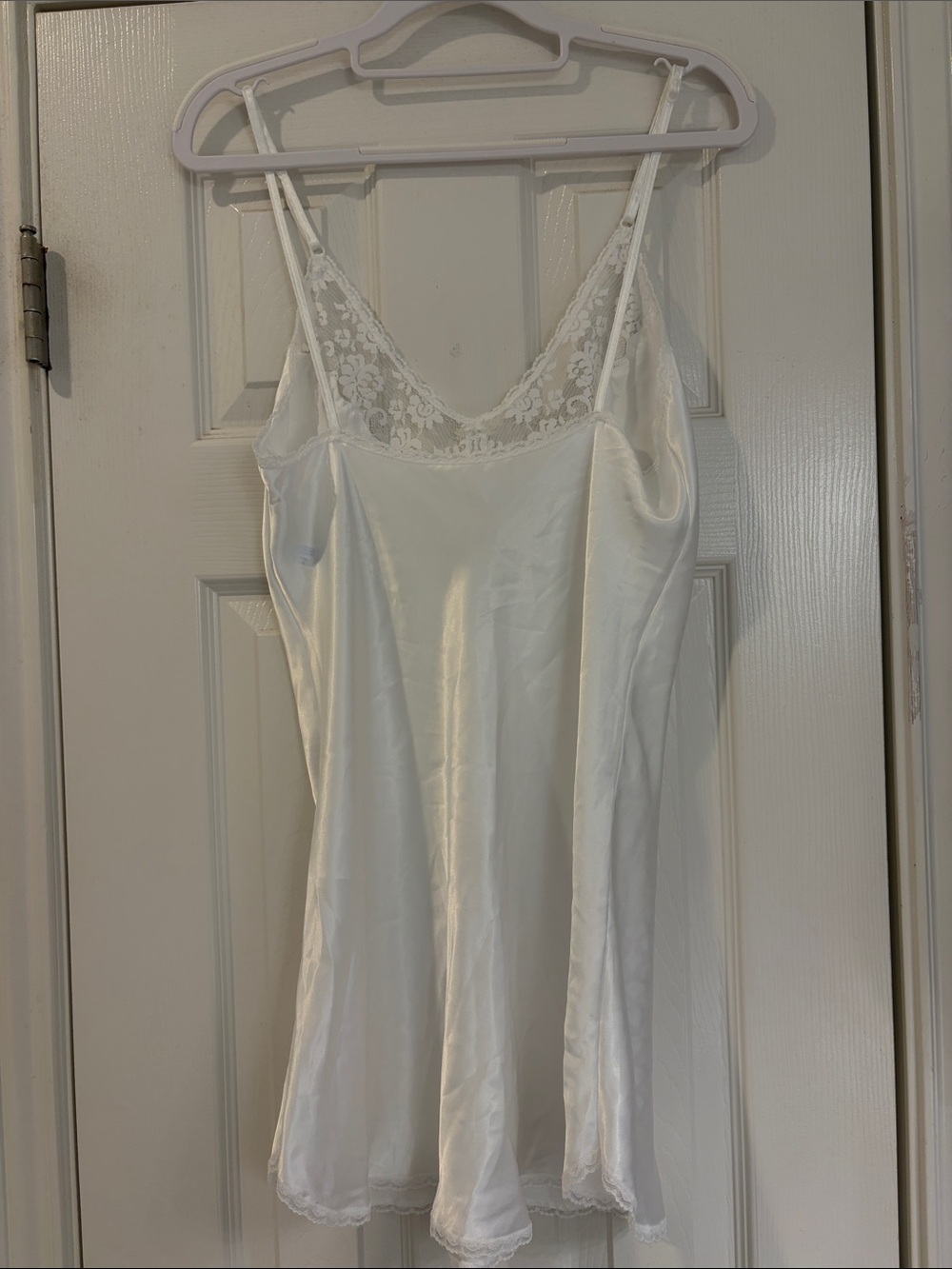 Maidenform White Satin Chemise with Lace V-Neck - Picture 2 of 4